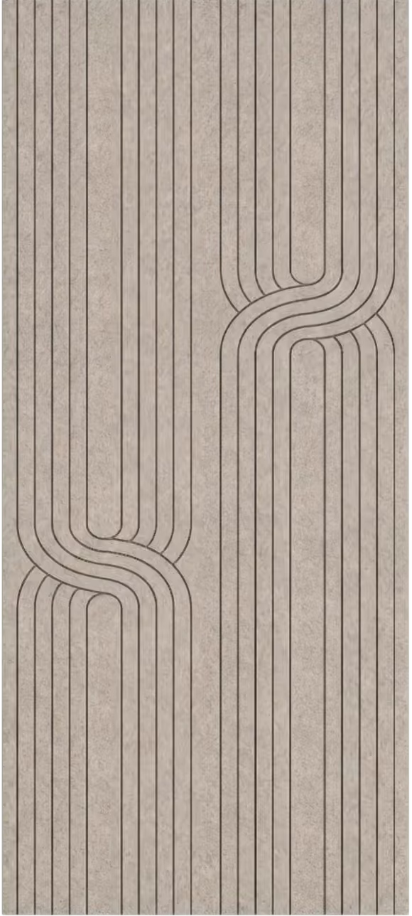 #V1 Vilt Wandpaneel in Cappuccino, 280 bij 122 cm, met gebogen verticale lijnen