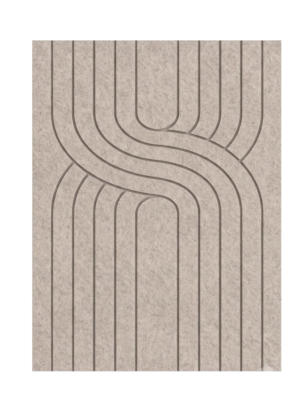 Detail van de viltstructuur en het gebogen lijnenpatroon van het Cappuccino wandpaneel