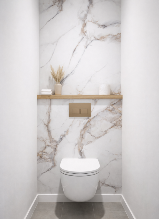 Sample SPC Marmer Plaat Calacatta Gold Hoogglans – afbeelding 2