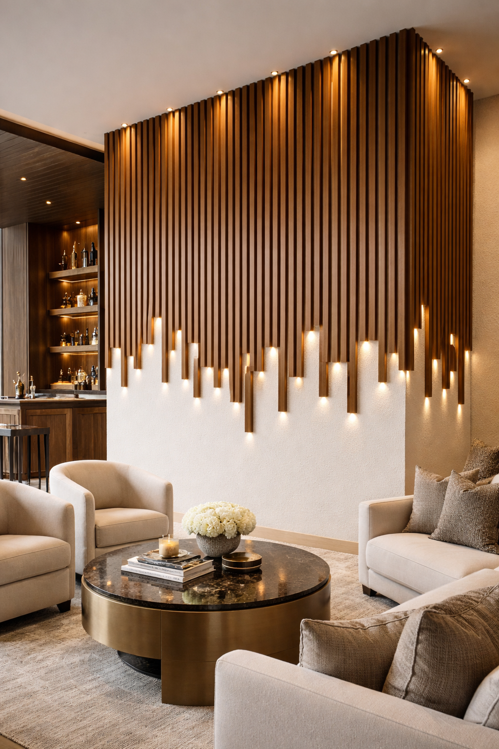 Binnenkolommen met LED Walnut 260x5cm – afbeelding 3