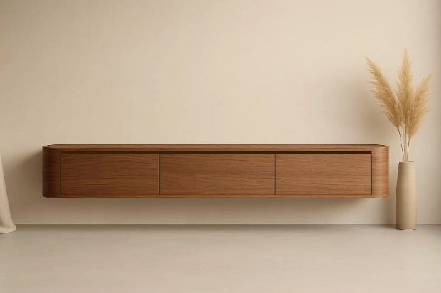 Japandi Tv Meubel - Walnoot - Gebogen zijkant L240 x D36 x H30 cm