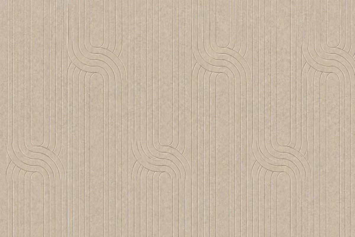 Cappuccino vilt wandpanelen met een doorlopend gebogen lijnenpatroon