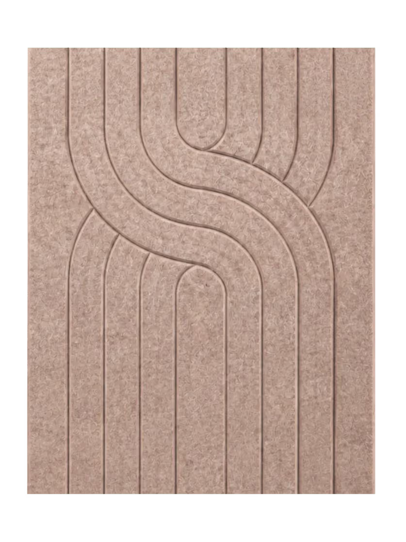#V2 Vilt wandpaneel in Taupe met een patroon van verticale lijnen en vloeiende rondingen